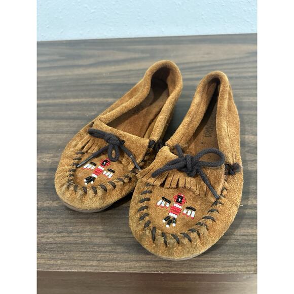 Minnetonka Moccasin Suede Leather Beaded Thunderbird Design Youth Girls Size 1 - Picture 6 of 8